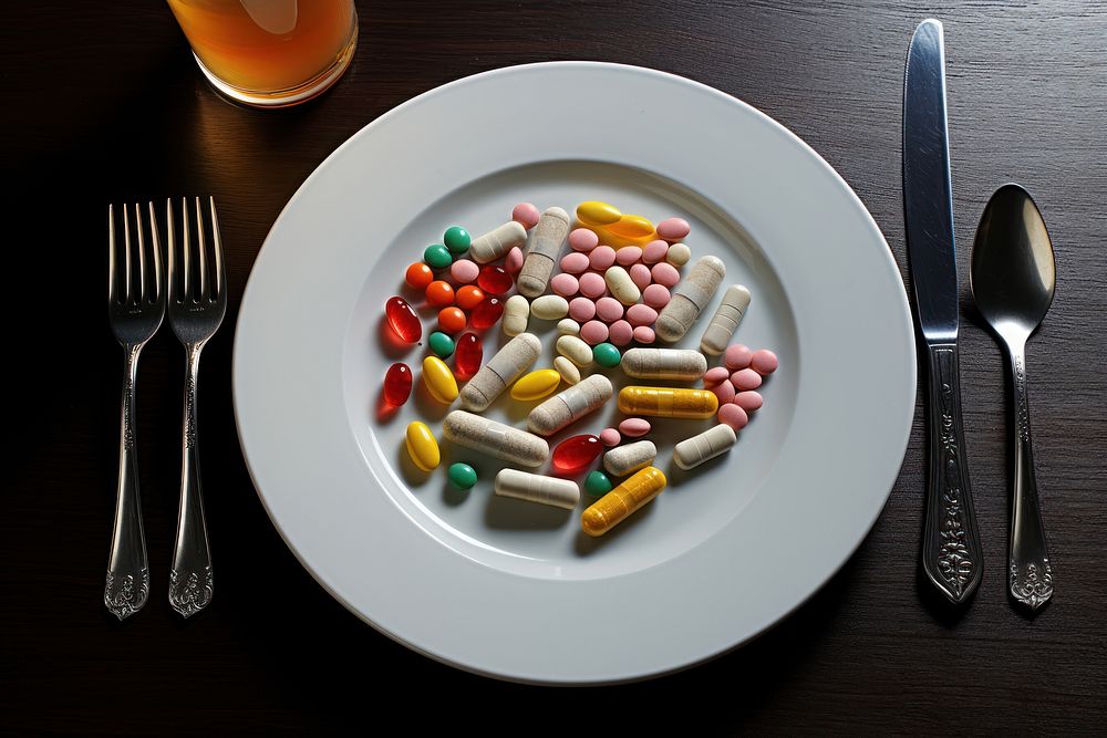 Tablet medicine fork food plate. AI generated Image by rawpixel.