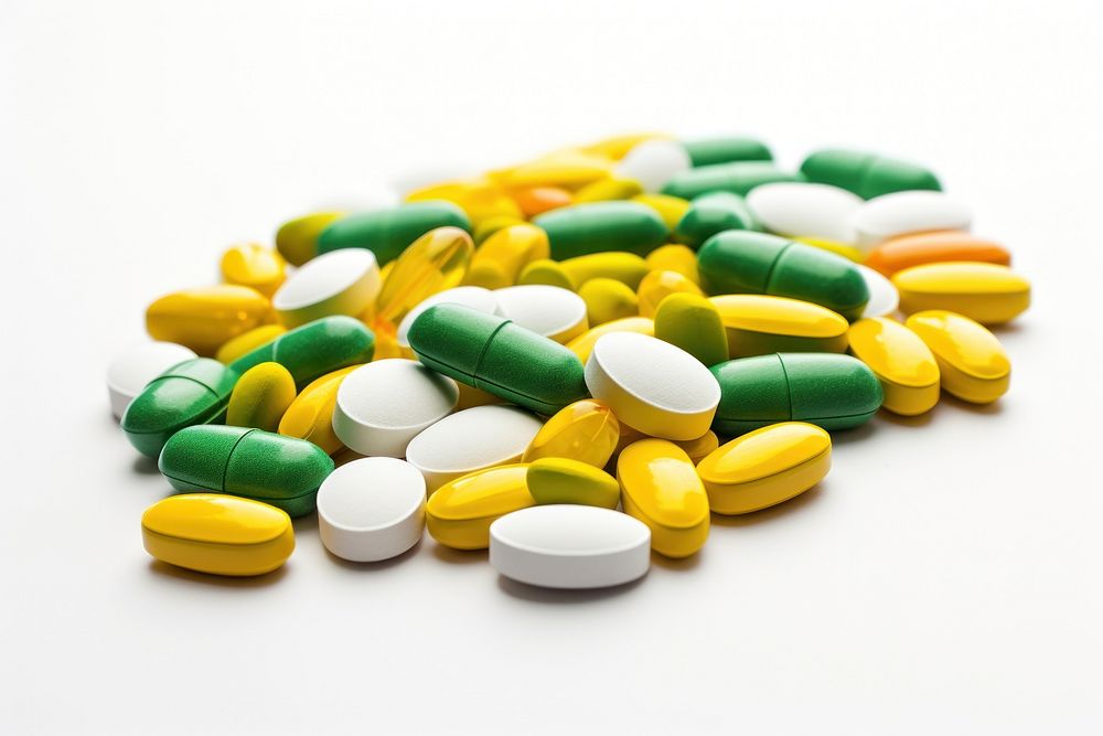 Tablet medicine capsule yellow green. AI generated Image by rawpixel.