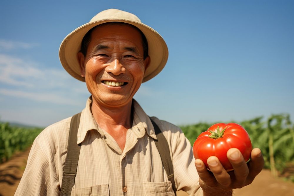 Happy asian farmer portrait tomato agriculture. AI generated Image by rawpixel.