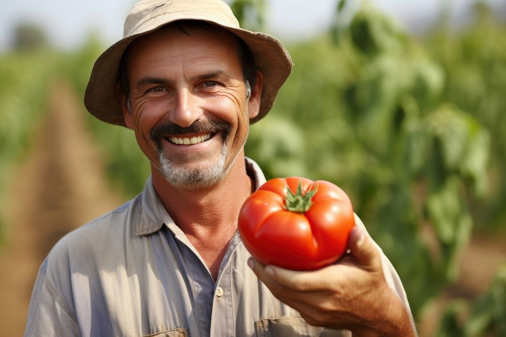 Happy smiling farmer portrait tomato gardening. AI generated Image by rawpixel.