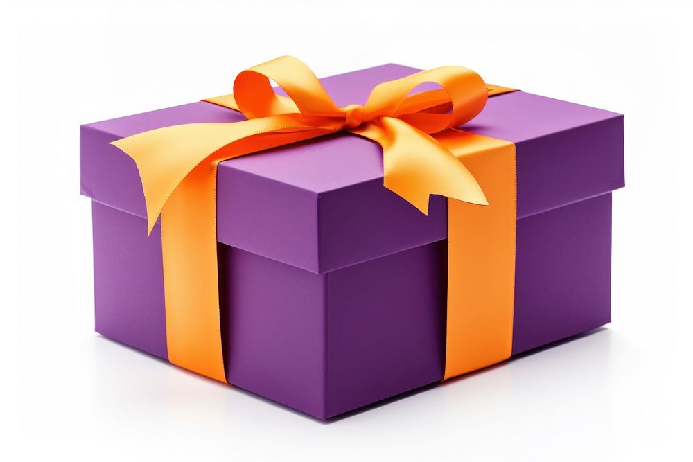 Gift box ribbon purple white background. AI generated Image by rawpixel.