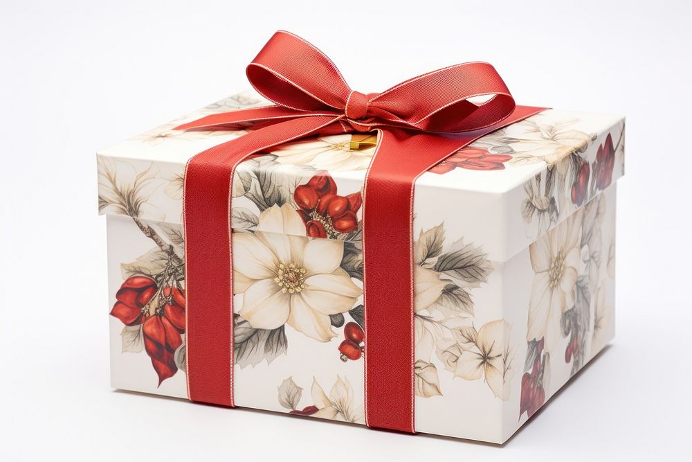 Gift box pattern flower white background. AI generated Image by rawpixel.