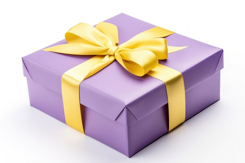 Gift box ribbon purple yellow. AI generated Image by rawpixel.