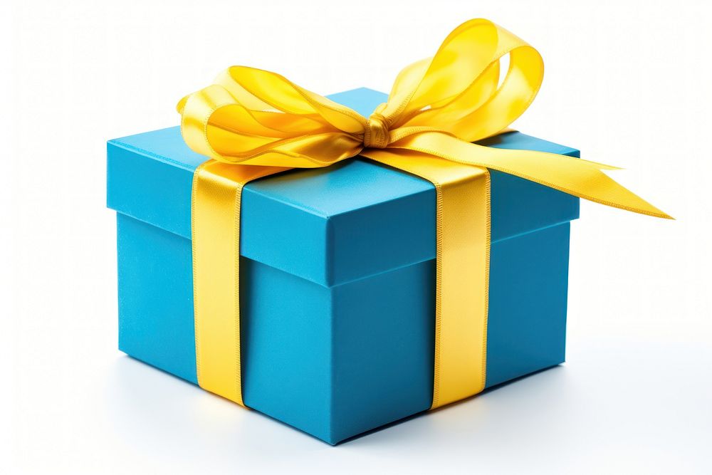 Gift box ribbon yellow blue. AI generated Image by rawpixel.