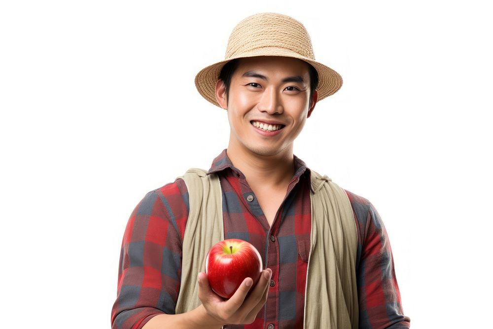 Happy asian farmer portrait apple holding. AI generated Image by rawpixel.