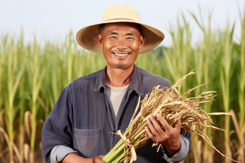 Happy asian farmer outdoors portrait holding. AI generated Image by rawpixel.