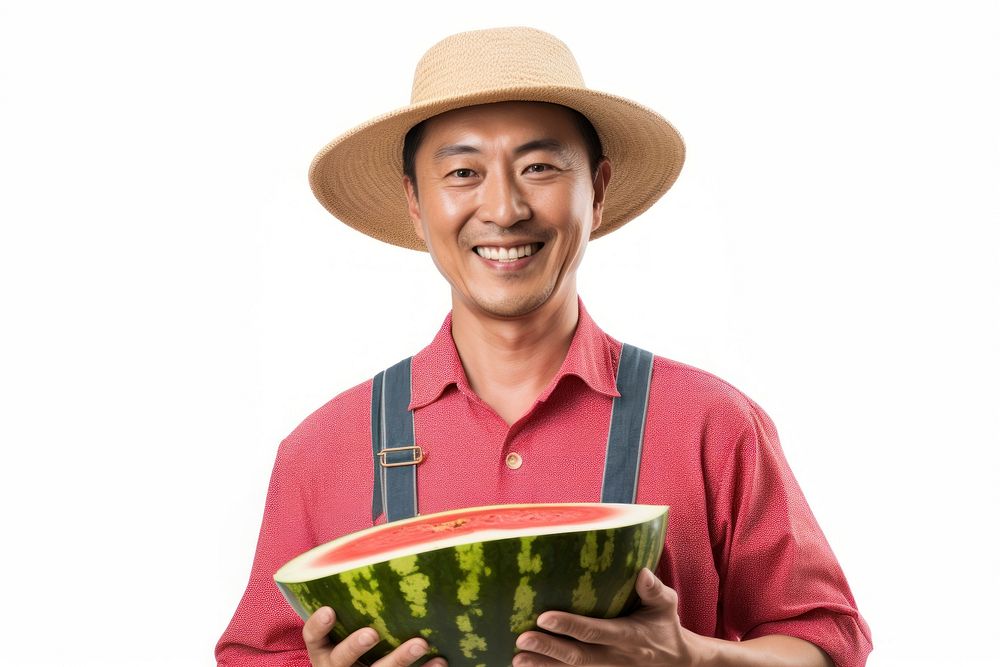 Happy asian farmer watermelon portrait holding. AI generated Image by rawpixel.