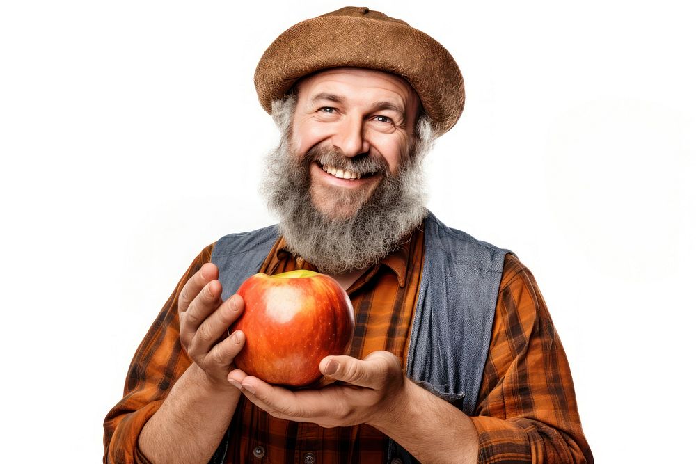 Happy smiling farmer portrait apple holding. AI generated Image by rawpixel.