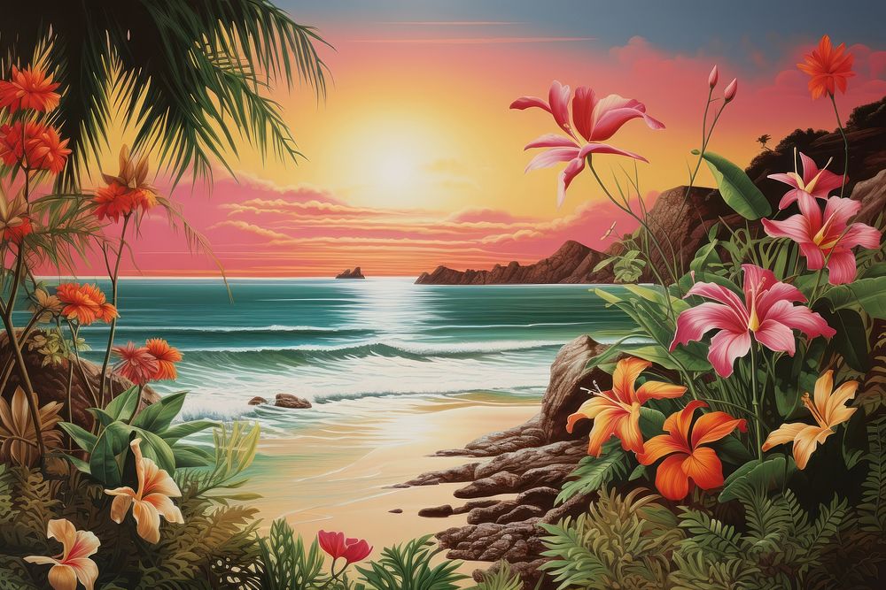 Tropical art outdoors painting. AI generated Image by rawpixel.