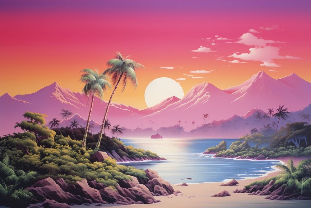 Tropical landscape outdoors painting. AI generated Image by rawpixel.