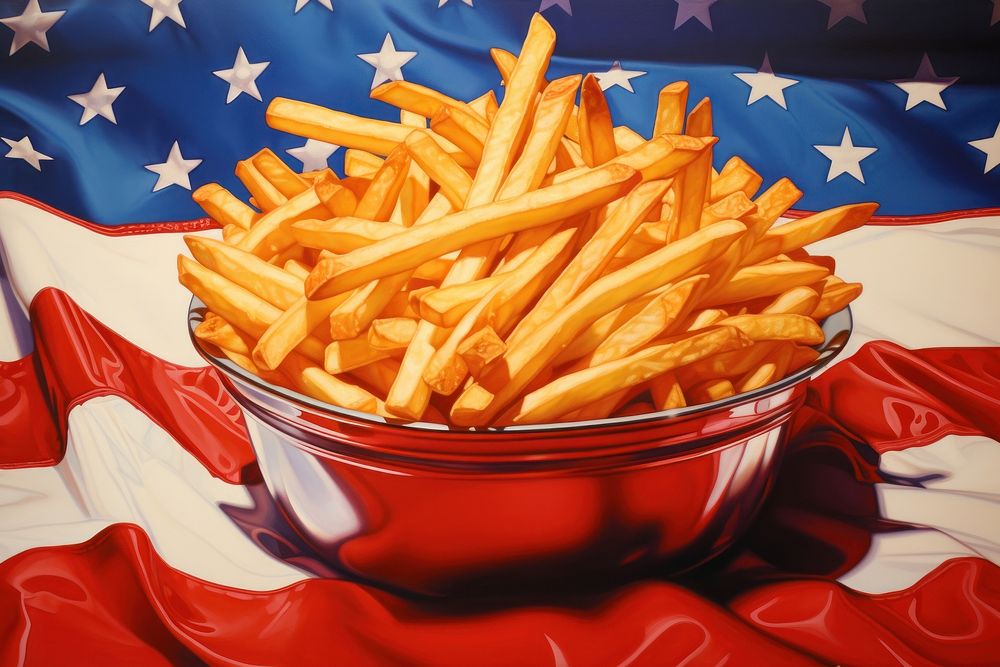 French fries ketchup food patriotism. AI generated Image by rawpixel.