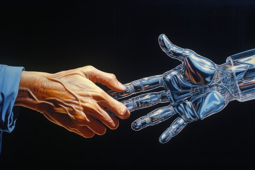 Hand and robot shakehand finger art futuristic. AI generated Image by rawpixel.