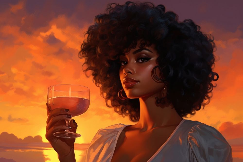 Black Girl holding a cocktail sunset glass adult. AI generated Image by rawpixel.