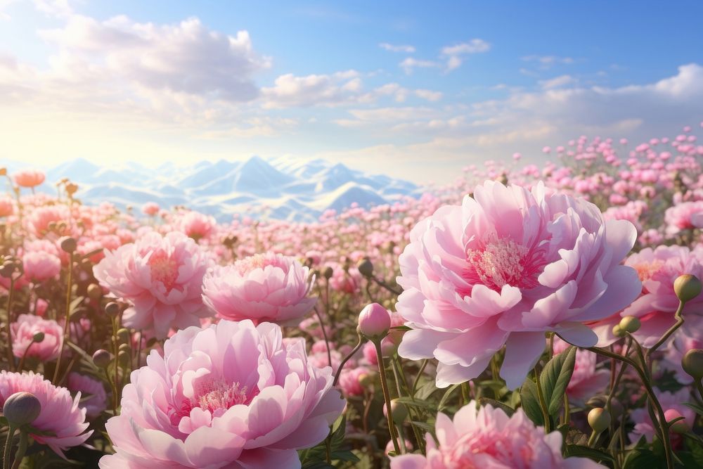 Peony flower field landscape outdoors blossom. AI generated Image by rawpixel.