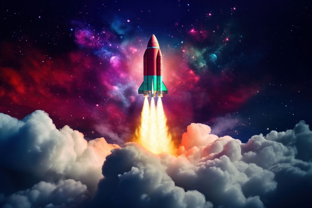 The rocket out of the space missile illuminated spacecraft. AI generated Image by rawpixel.