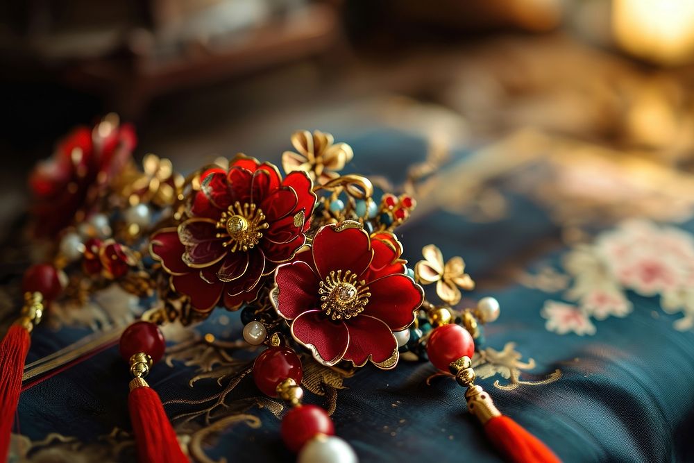 Traditional chinese hair piece jewelry celebration accessories. AI generated Image by rawpixel.