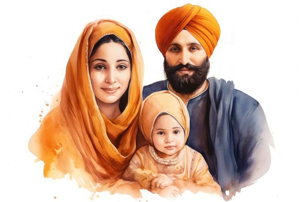 Sikh family portrait turban adult. AI generated Image by rawpixel.