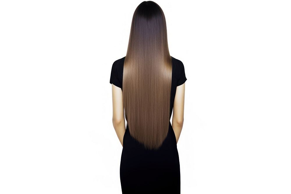 Woman back turned with long straight hair adult white background hairstyle. AI generated Image by rawpixel.