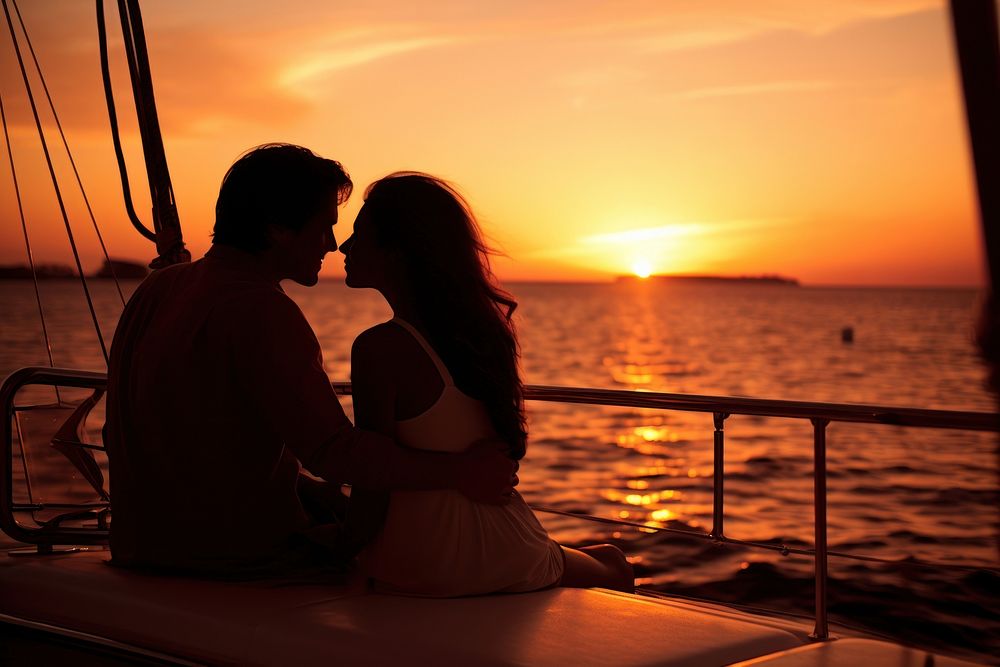 Sun silhouette outdoors romantic. AI generated Image by rawpixel.