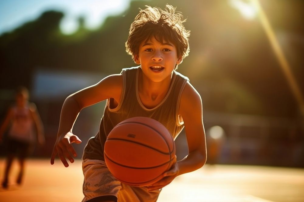 A Latino athlete practicing basketball at an outdoor school court sports outdoors sunlight. AI generated Image by rawpixel.