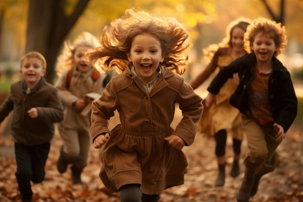 Children portrait outdoors running. AI generated Image by rawpixel.