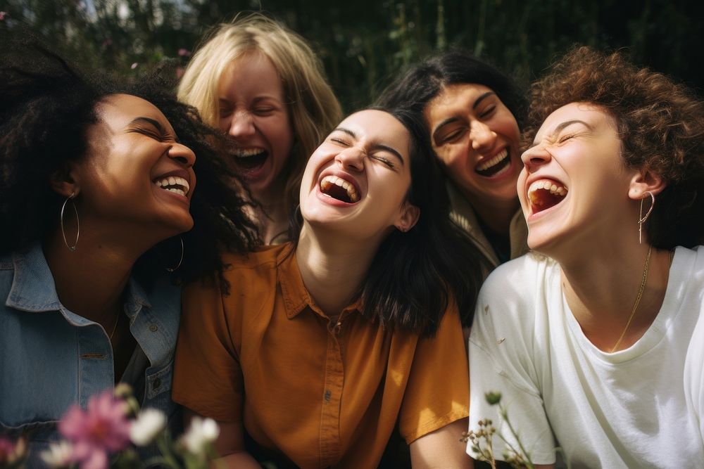 Close friends laughing adult togetherness. AI generated Image by rawpixel.