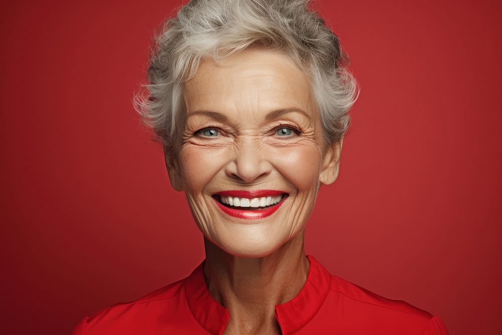 Old female full face portrait laughing adult. AI generated Image by rawpixel.