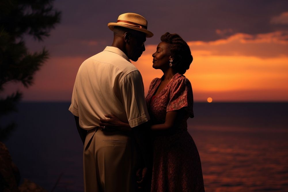 Black couple sea standing outdoors. AI generated Image by rawpixel.