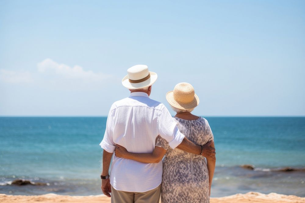 Old married couple standing outdoors vacation. AI generated Image by rawpixel.