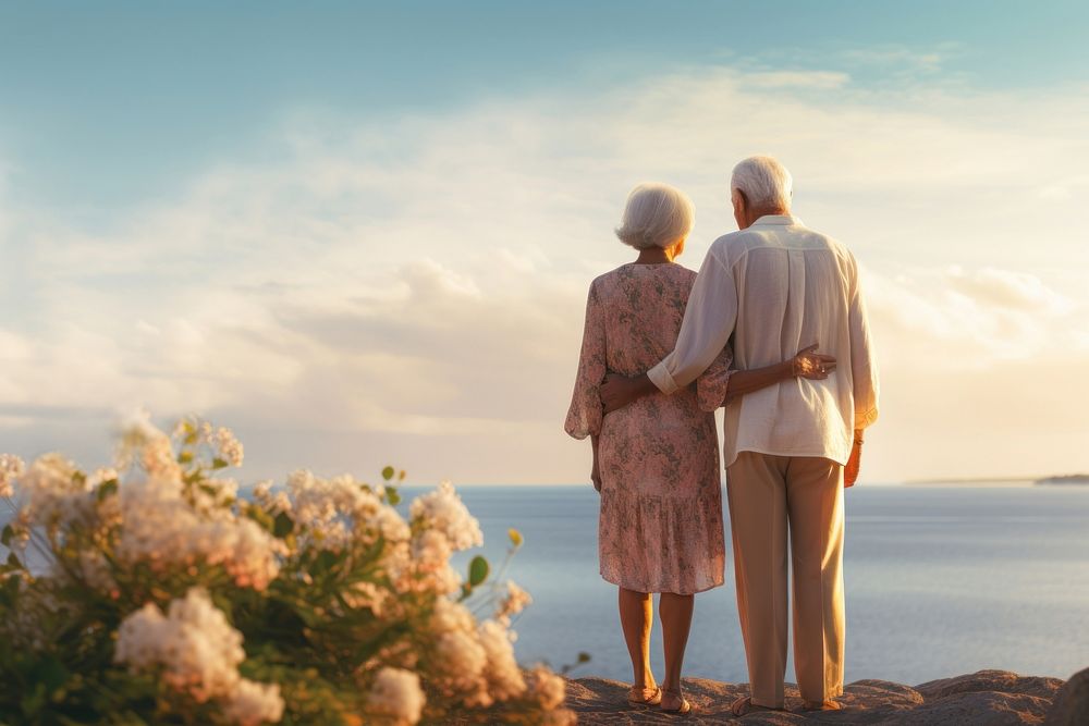 Old married couple standing outdoors nature. AI generated Image by rawpixel.