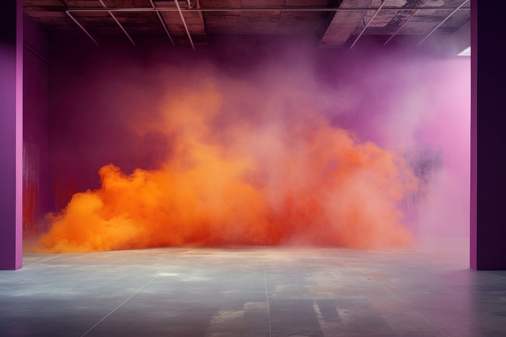 Empty room purple smoke architecture. AI generated Image by rawpixel.