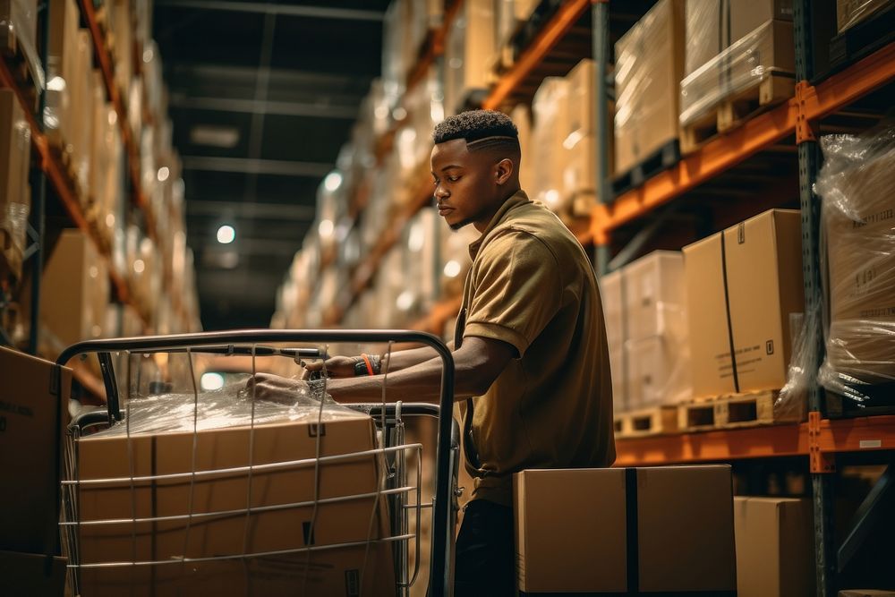 Young black worker warehouse box adult. AI generated Image by rawpixel.
