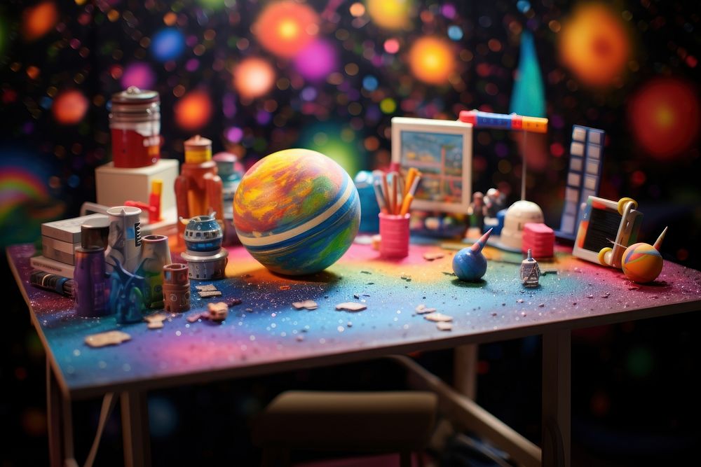 Miniature space model universe table desk. AI generated Image by rawpixel.