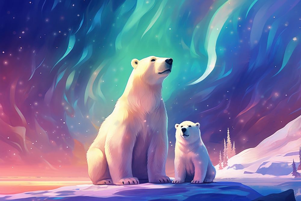 Northern light bear mammal snow. AI generated Image by rawpixel.