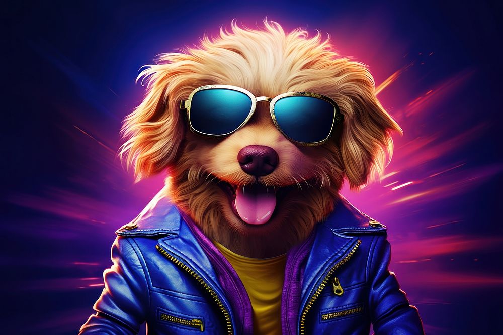 Cartoon puppy sunglasses portrait jacket. AI generated Image by rawpixel.