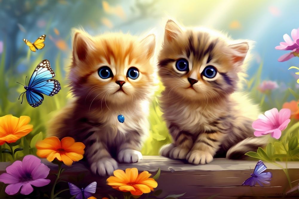 Baby kittens animal mammal flower. AI generated Image by rawpixel.