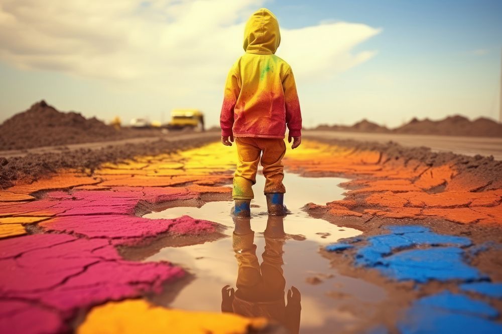 Child road mud sweatshirt. AI generated Image by rawpixel.