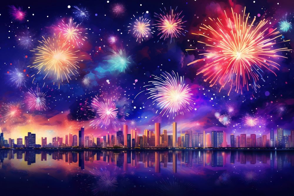 Firework fireworks night city. AI generated Image by rawpixel.