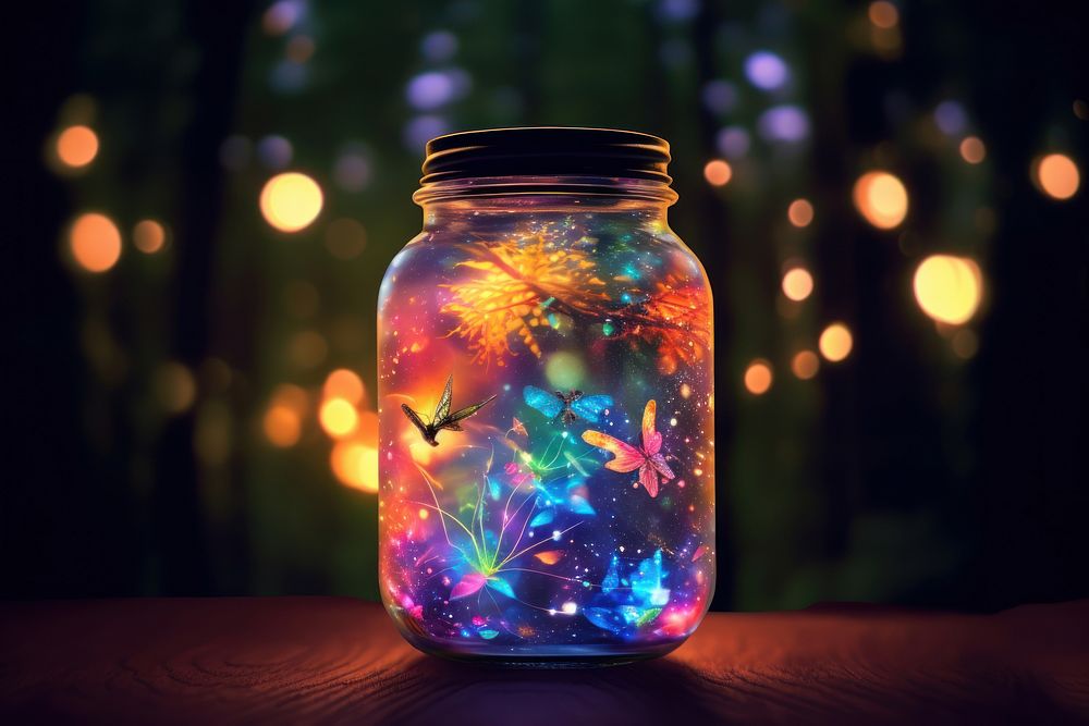 Fireflies in a jar illuminated transparent celebration. AI generated Image by rawpixel.
