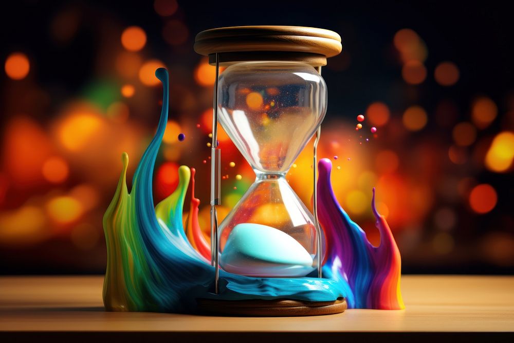 Fluid sand clock illuminated celebration hourglass. AI generated Image by rawpixel.