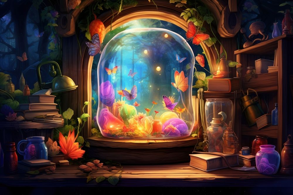 Garden fairy aquarium architecture illuminated. AI generated Image by rawpixel.