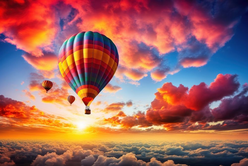 Hot air balloon sky backgrounds landscape. AI generated Image by rawpixel.