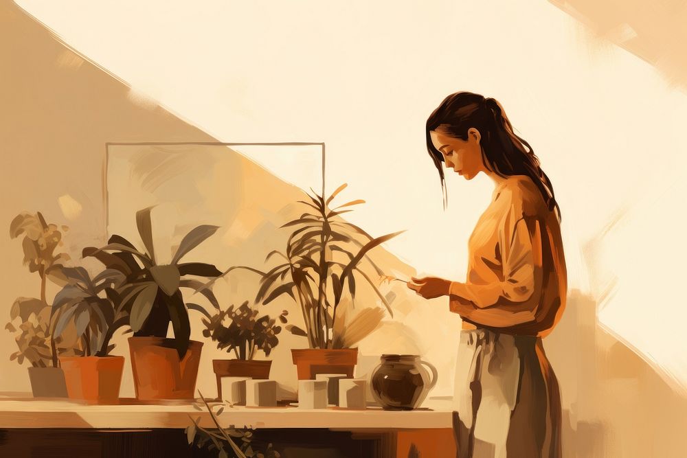 Woman plant houseplant adult. AI generated Image by rawpixel.