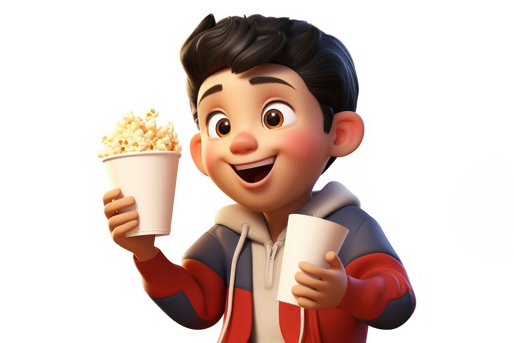 Asian boy popcorn white background happiness. AI generated Image by rawpixel.