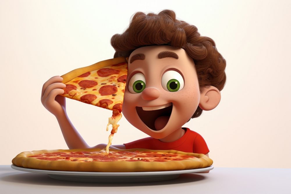 Boy pizza cartoon eating. AI generated Image by rawpixel.