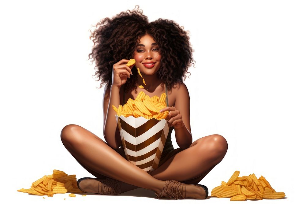 African girl portrait sitting food. AI generated Image by rawpixel.