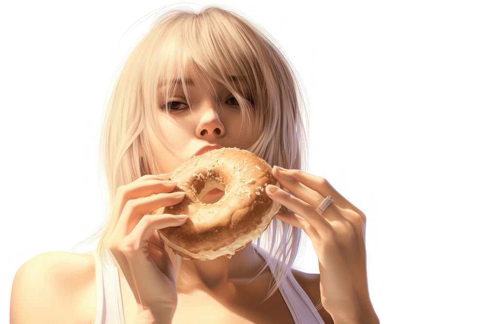 Girl biting eating bagel. AI generated Image by rawpixel.