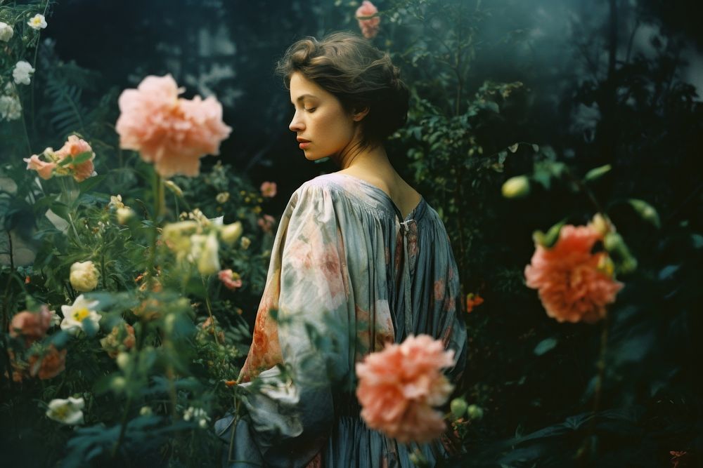 A woman in a fower garden photography ethereal portrait. AI generated Image by rawpixel.