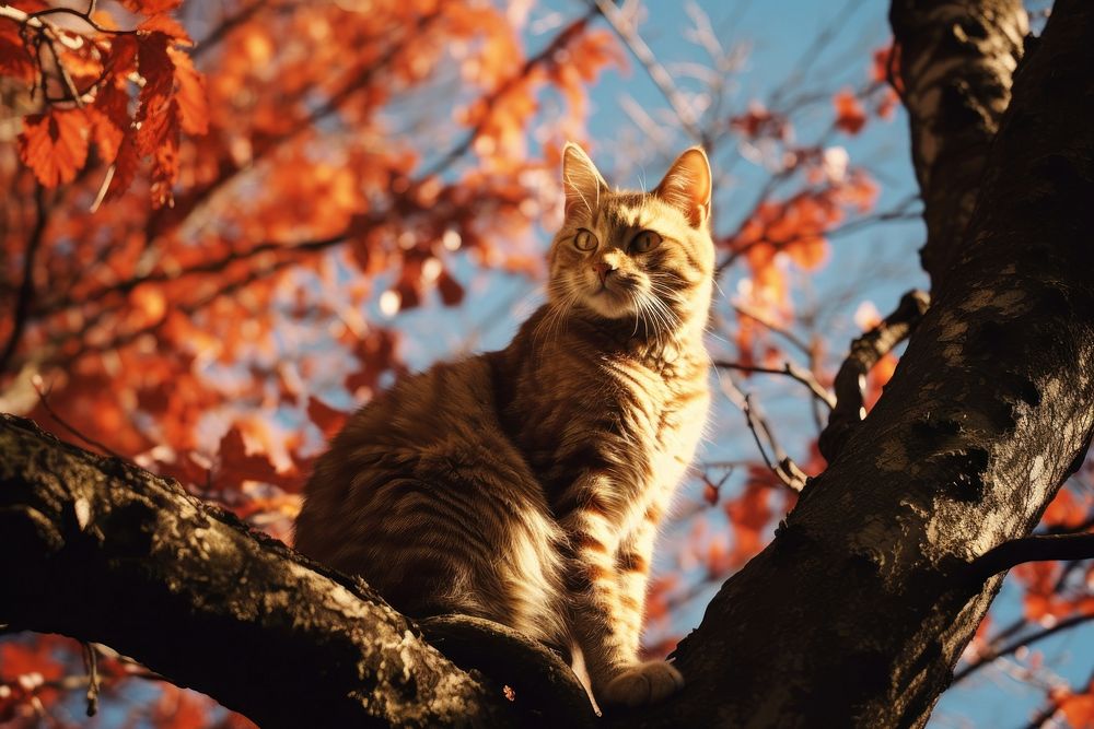 A cat on the tree outdoors animal mammal. AI generated Image by rawpixel.