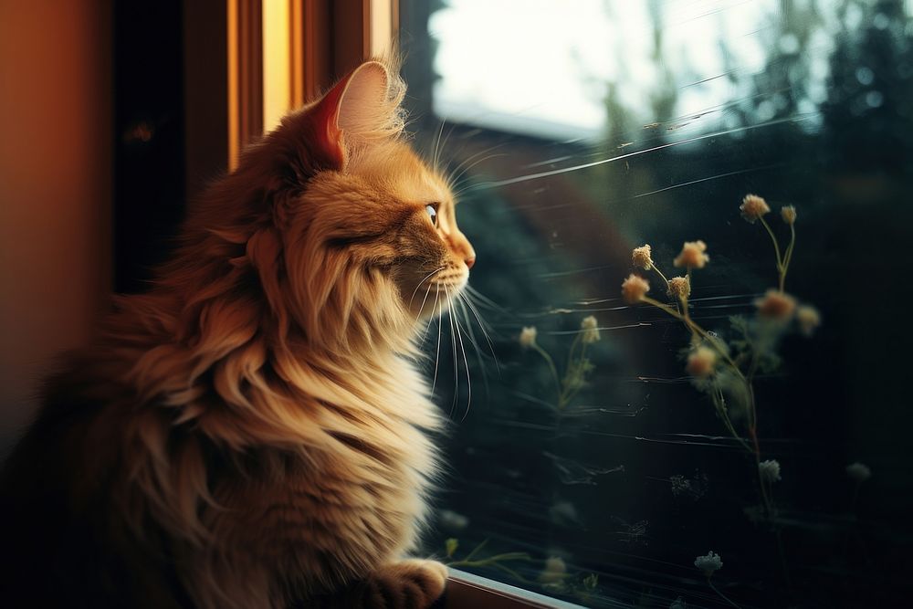 A cat looking out of the window windowsill animal mammal. AI generated Image by rawpixel.
